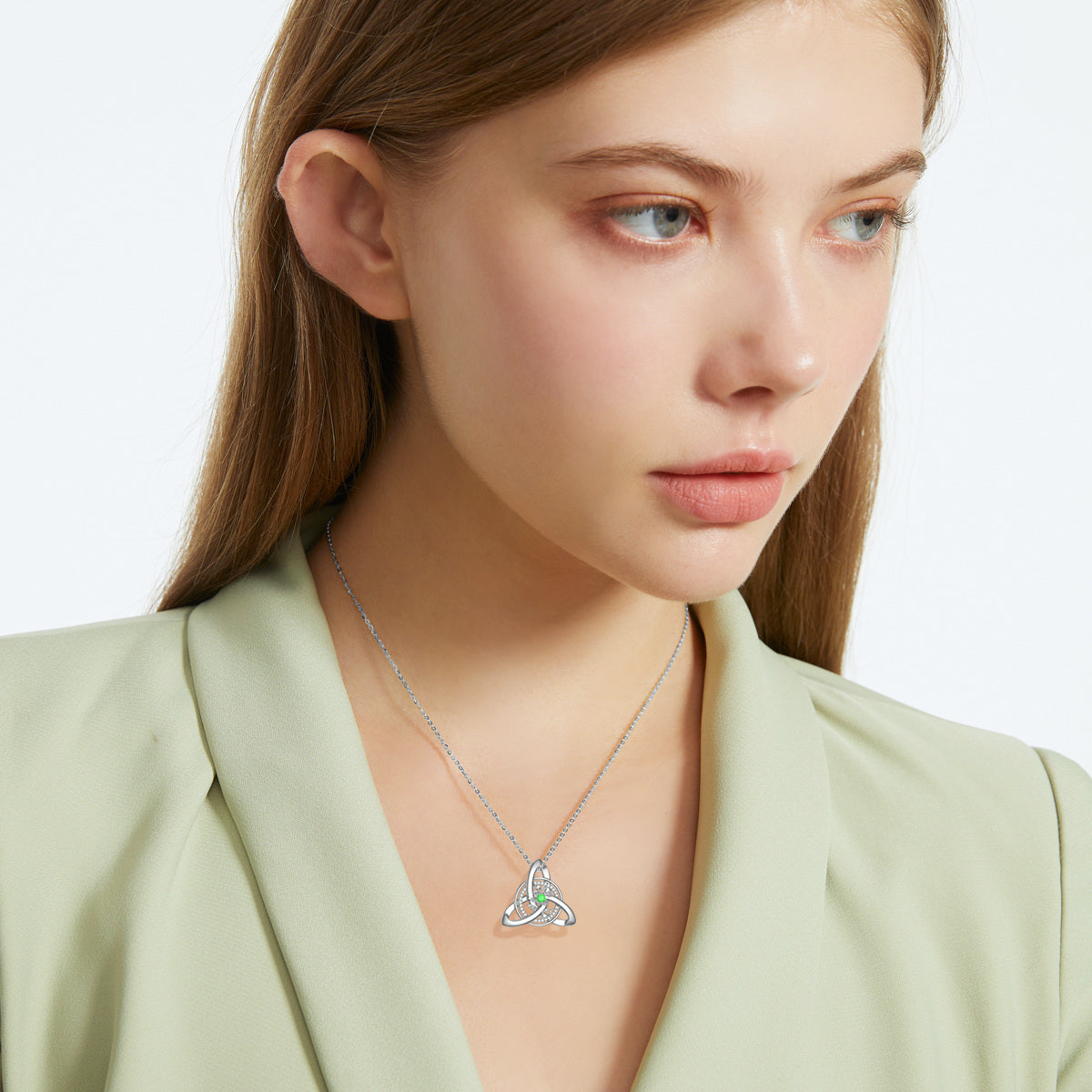 Sterling Silver Round Zircon Celtic Knot Pendant Necklace