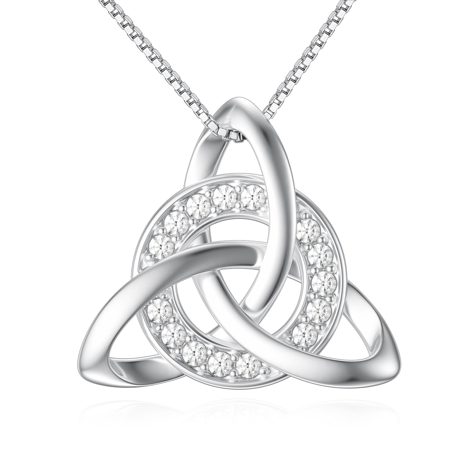 Sterling Silver Round Zircon Celtic Knot Triforce Pendant Necklace
