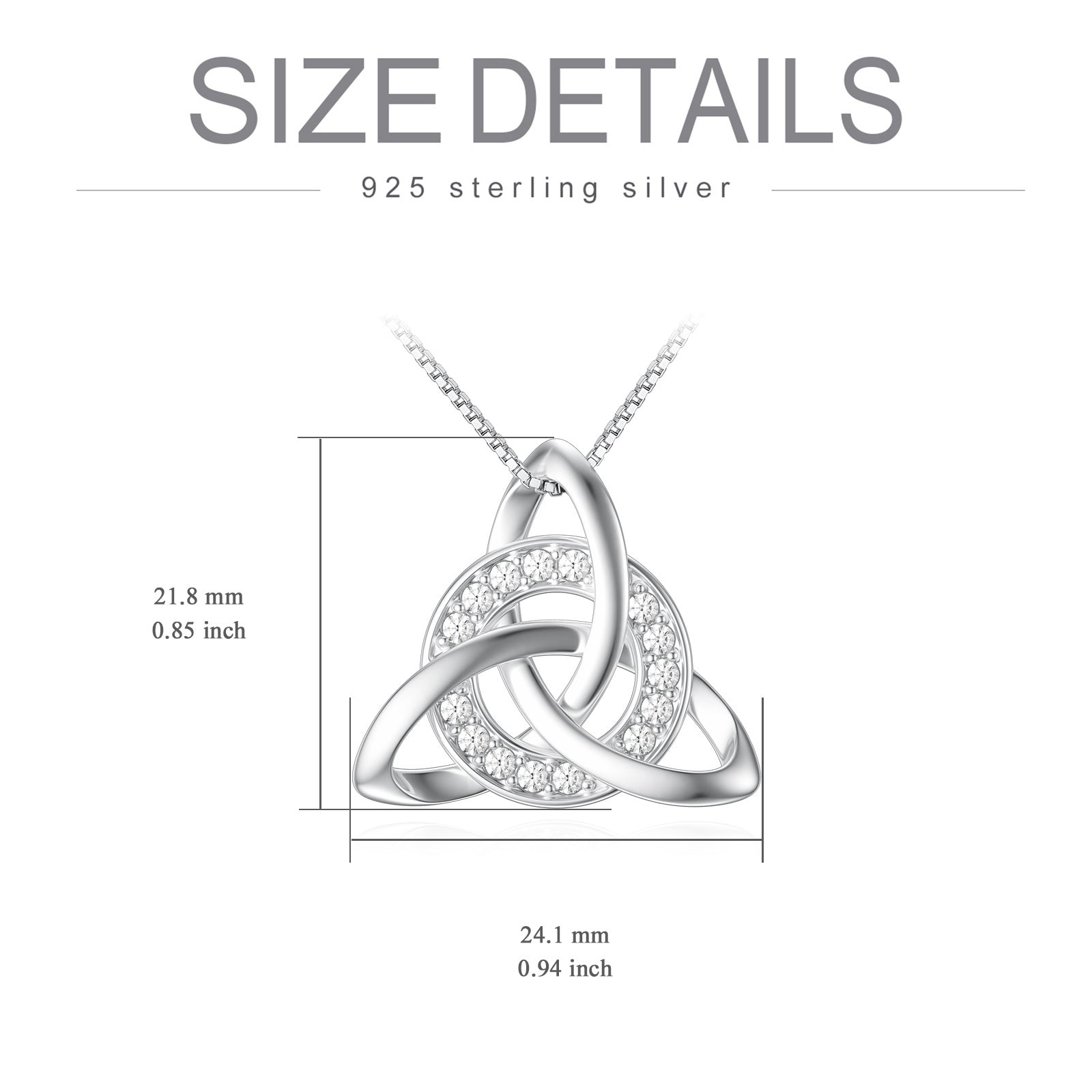 Sterling Silver Round Zircon Celtic Knot Triforce Pendant Necklace