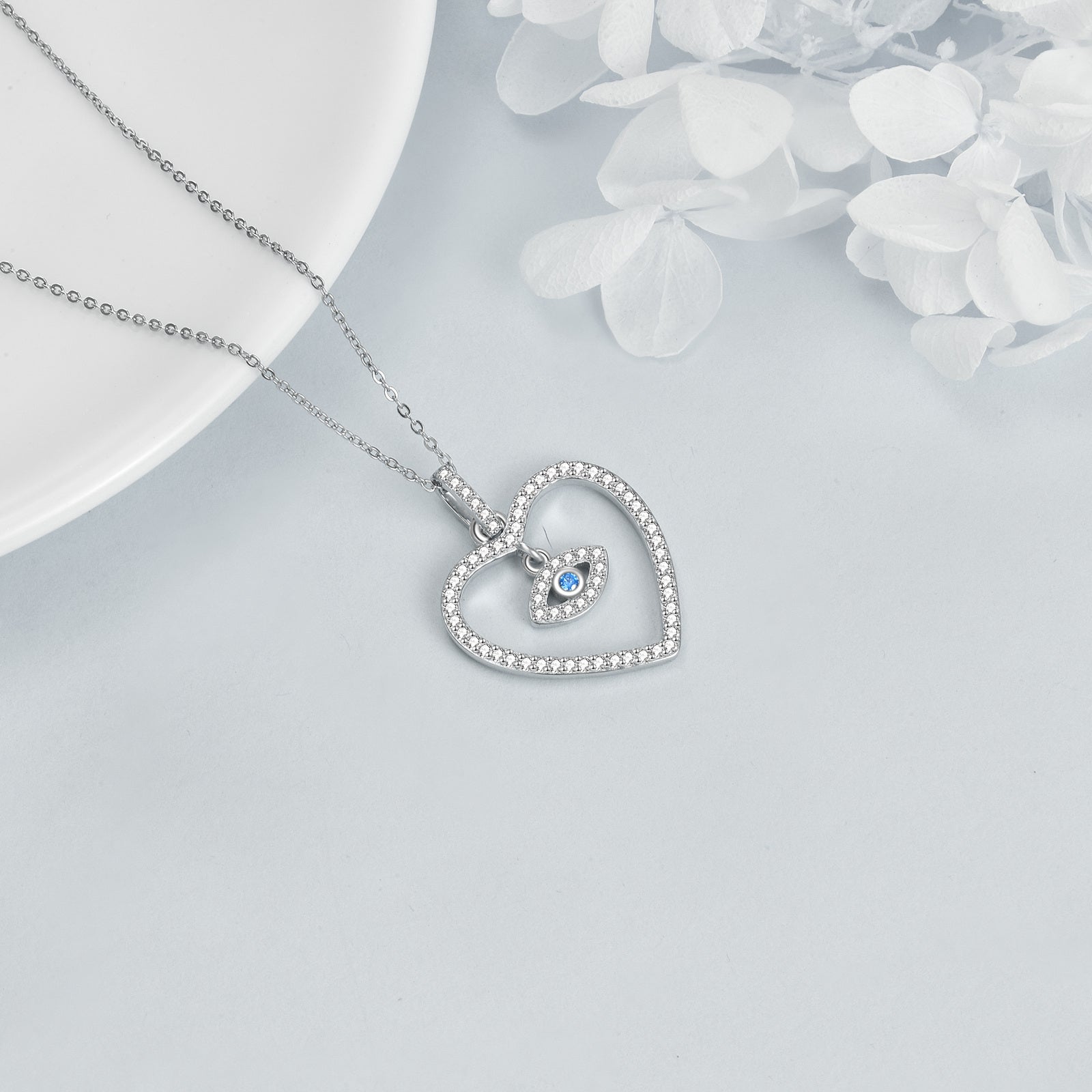 Sterling Silver Round Zircon Devil's Eye Pendant Necklace