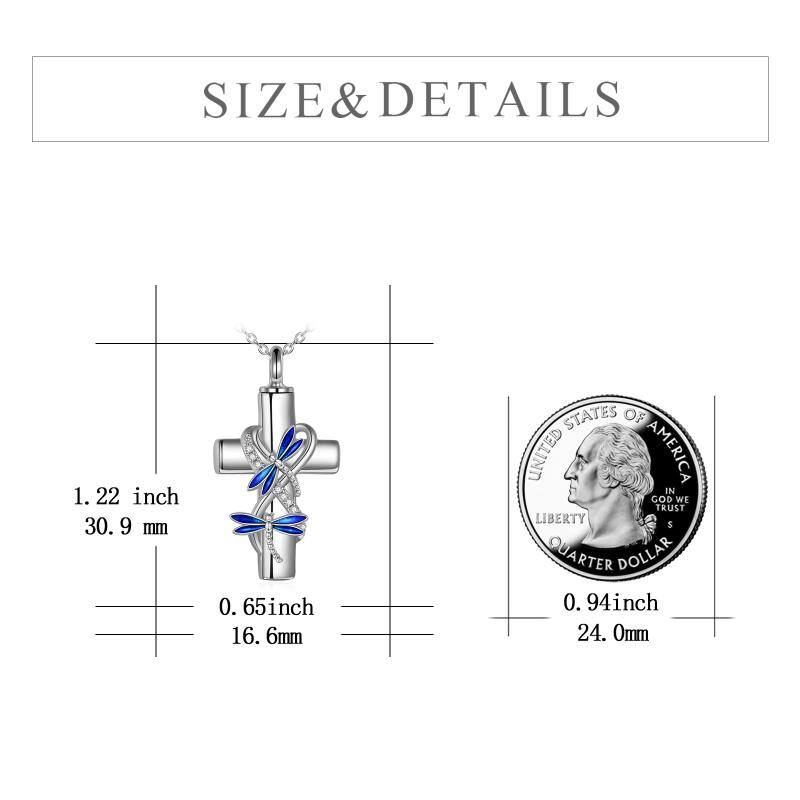 Sterling Silver Round Zircon Dragonfly & Cross Urn Necklace for Ashes with Engraved Word