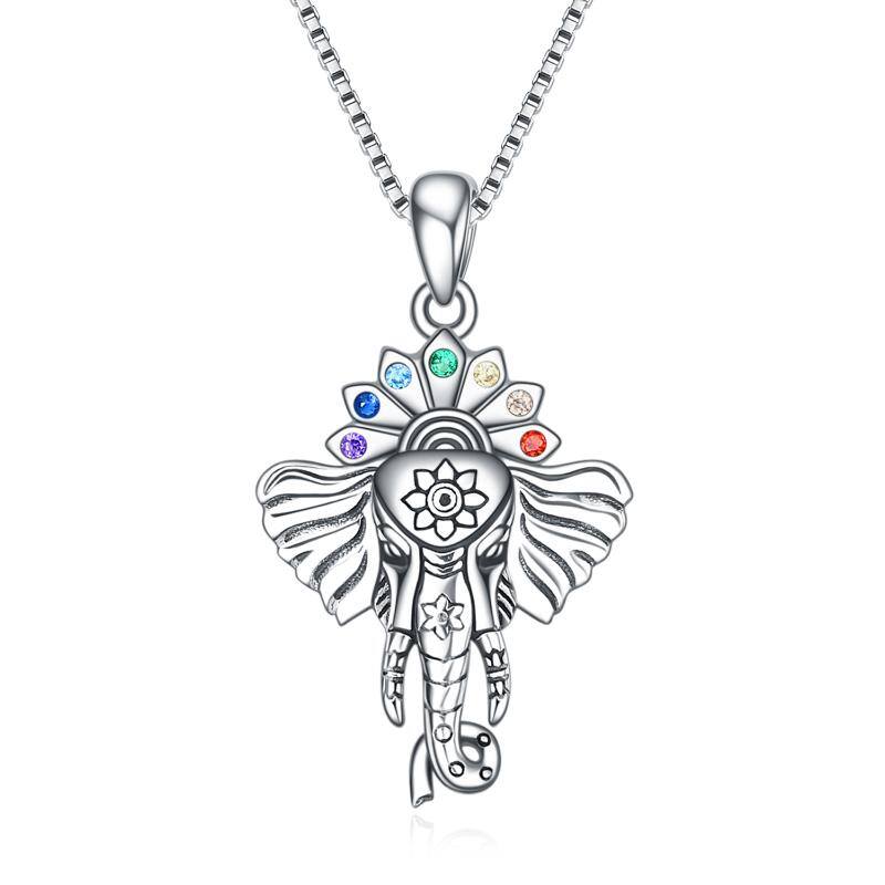 Sterling Silver Round Zircon Elephant Pendant Necklace