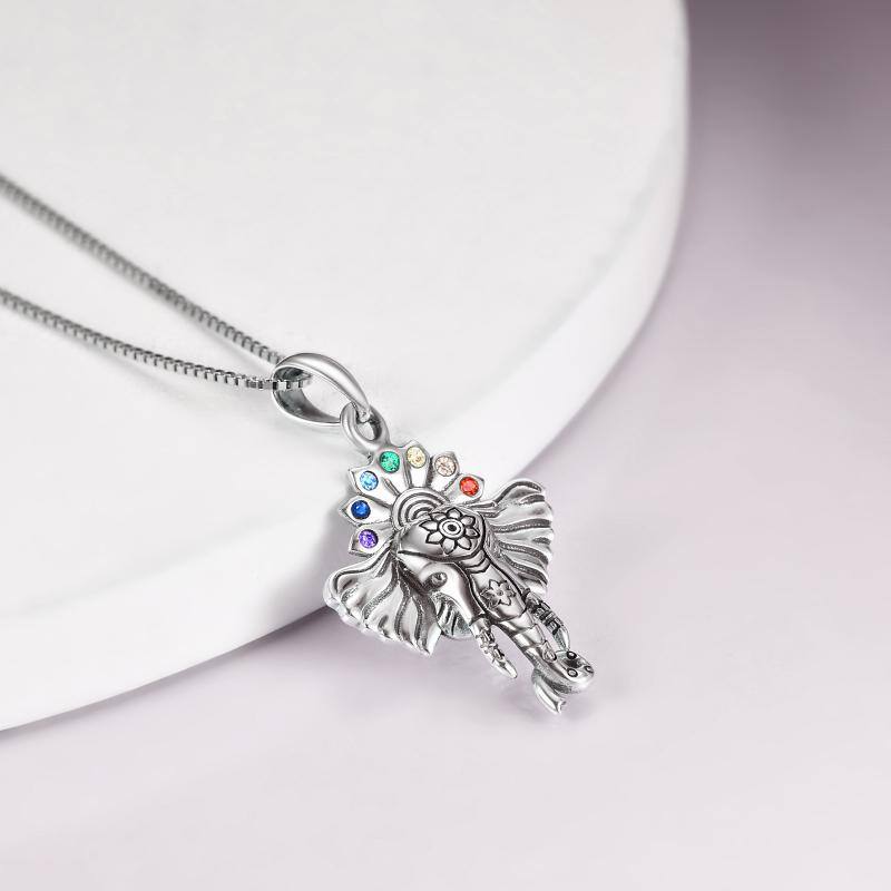 Sterling Silver Round Zircon Elephant Pendant Necklace