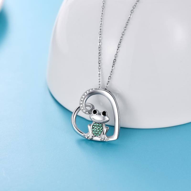 Sterling Silver Round Zircon Frog Pendant Necklace