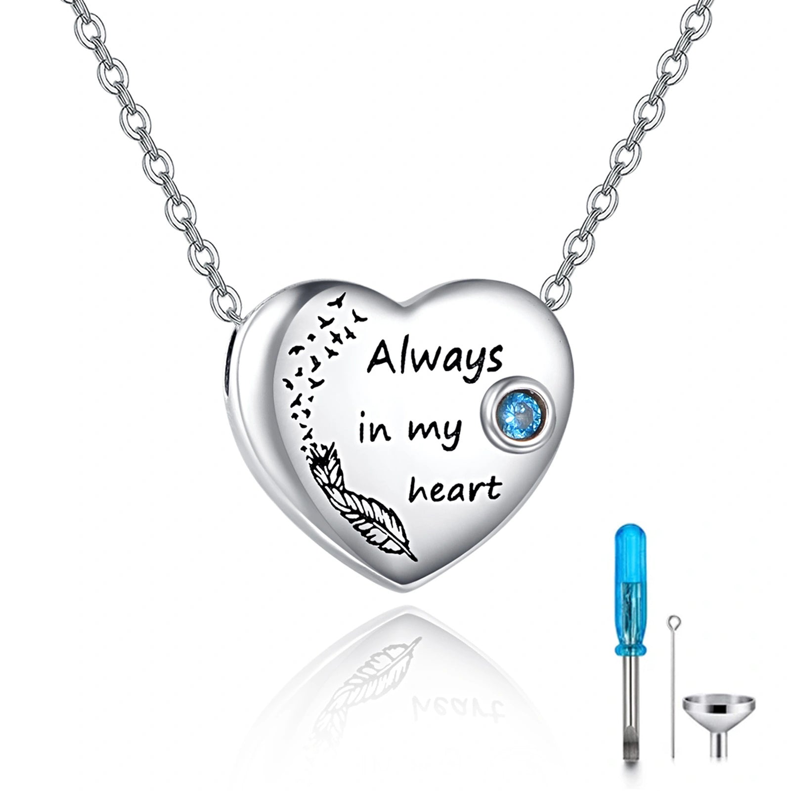Sterling Silver Round Zircon Heart Urn Necklace for Ashes with Engraved Word