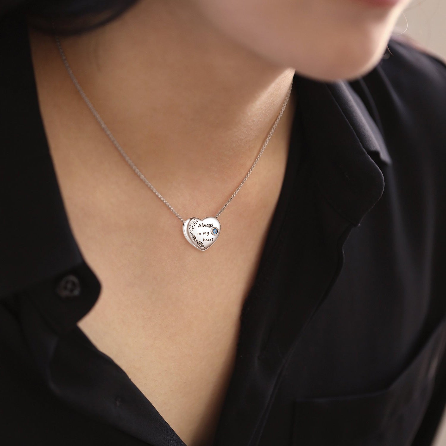 Sterling Silver Round Zircon Heart Urn Necklace for Ashes with Engraved Word