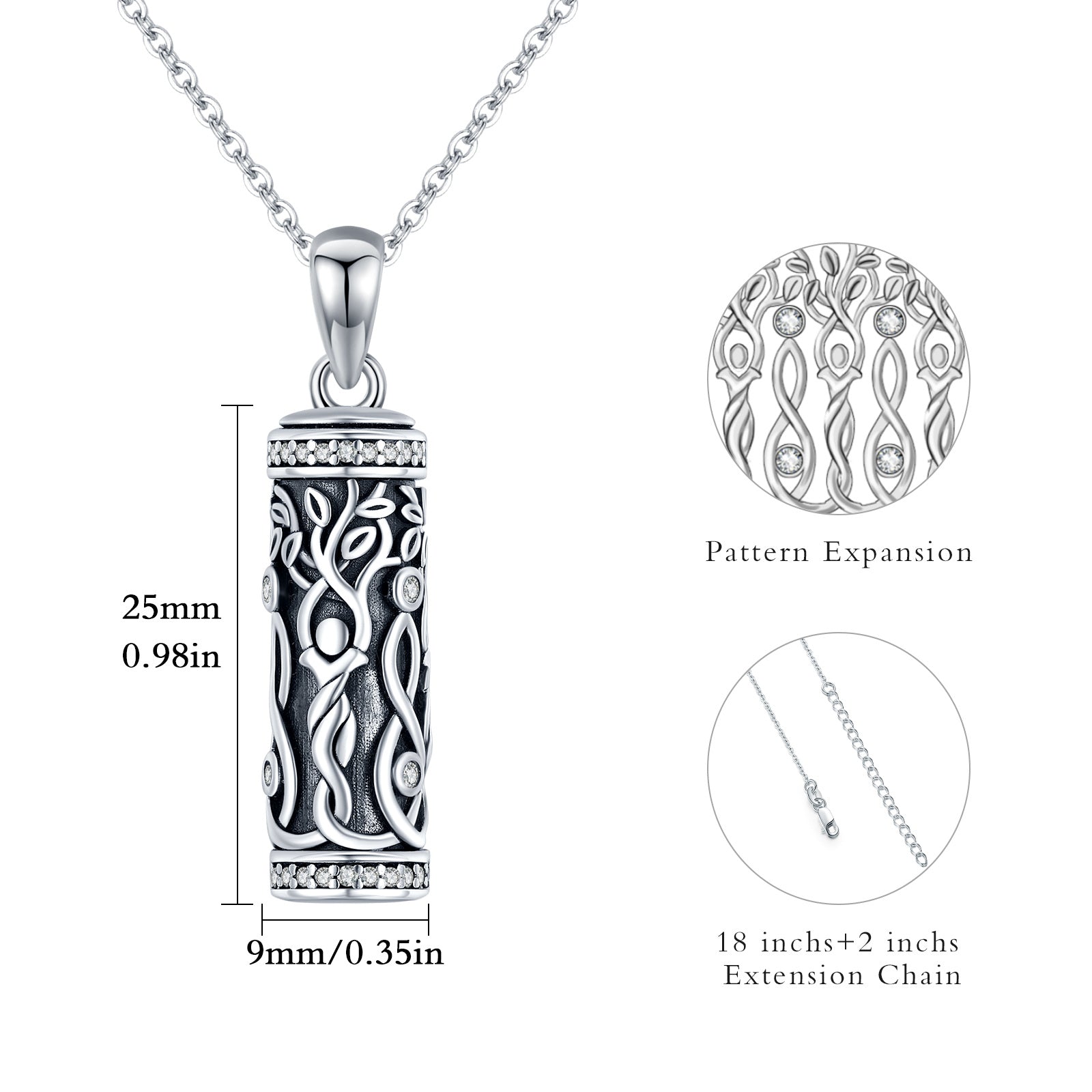 Sterling Silver Round Zircon Tree Of Life Pendant Necklace