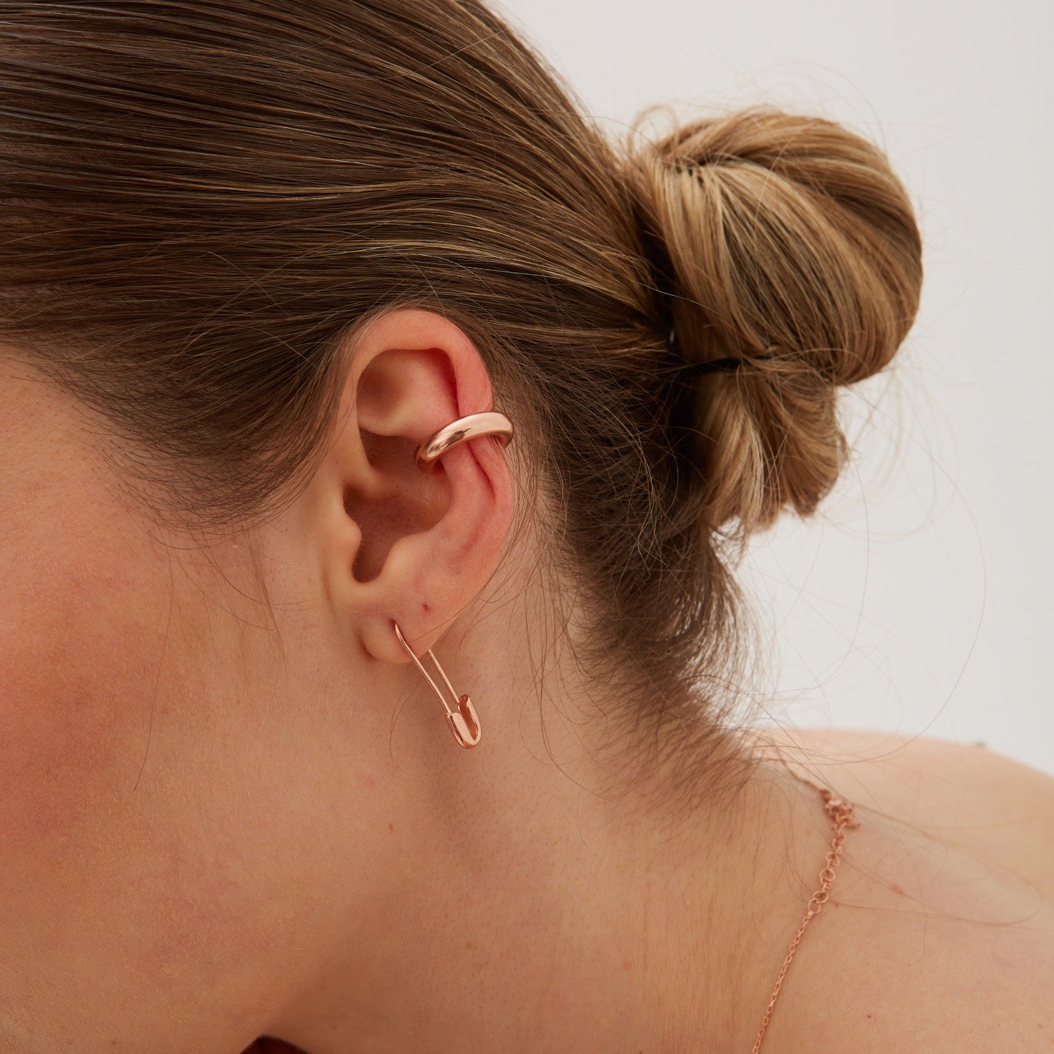 Sterling Silver Safety Pin Earrings - Rose Gold