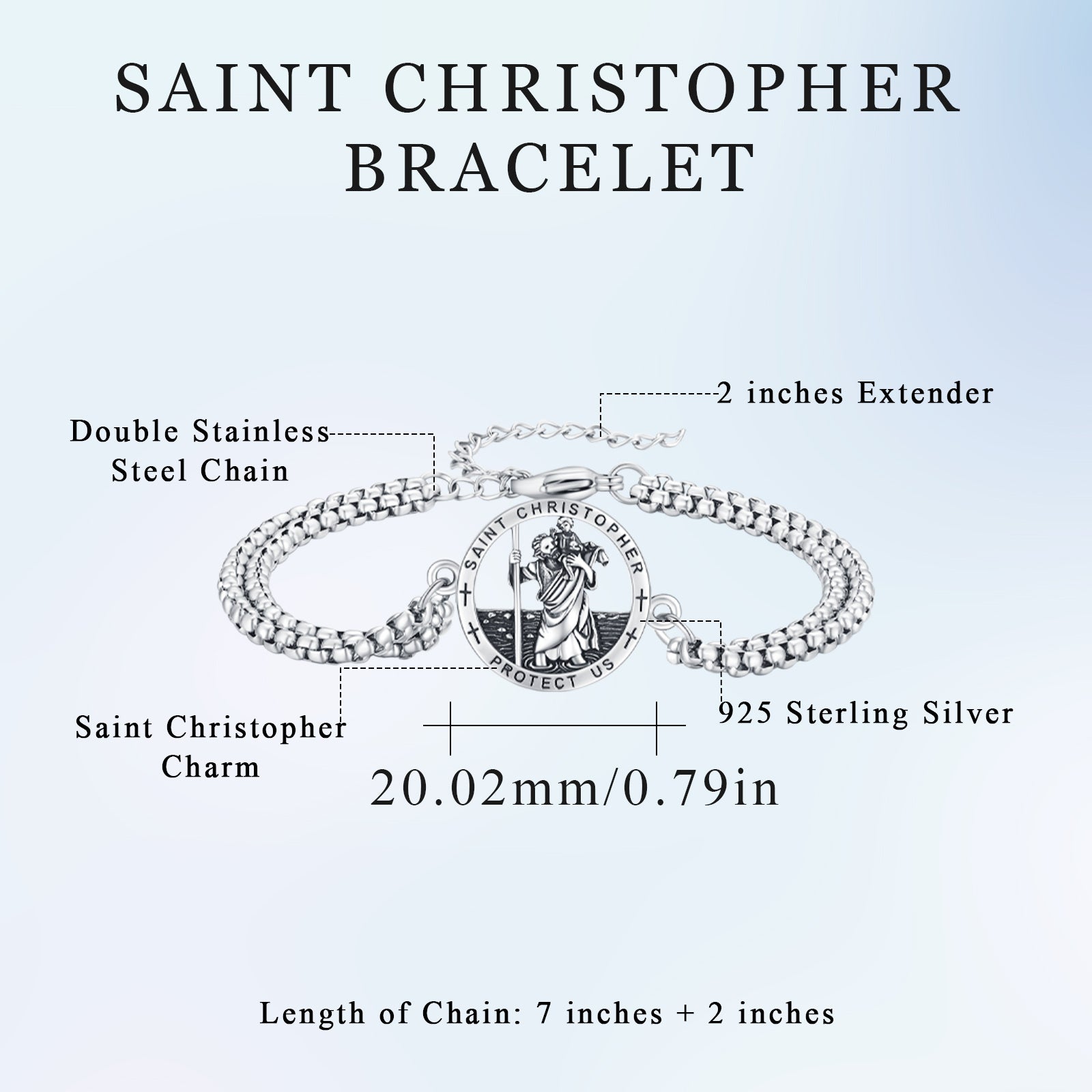 Sterling Silver Saint Christopher Charm Bracelet