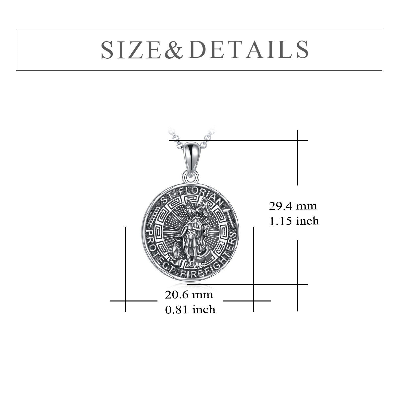 Sterling Silver Saint Florian & Viking Rune Pendant Necklace with Engraved Word