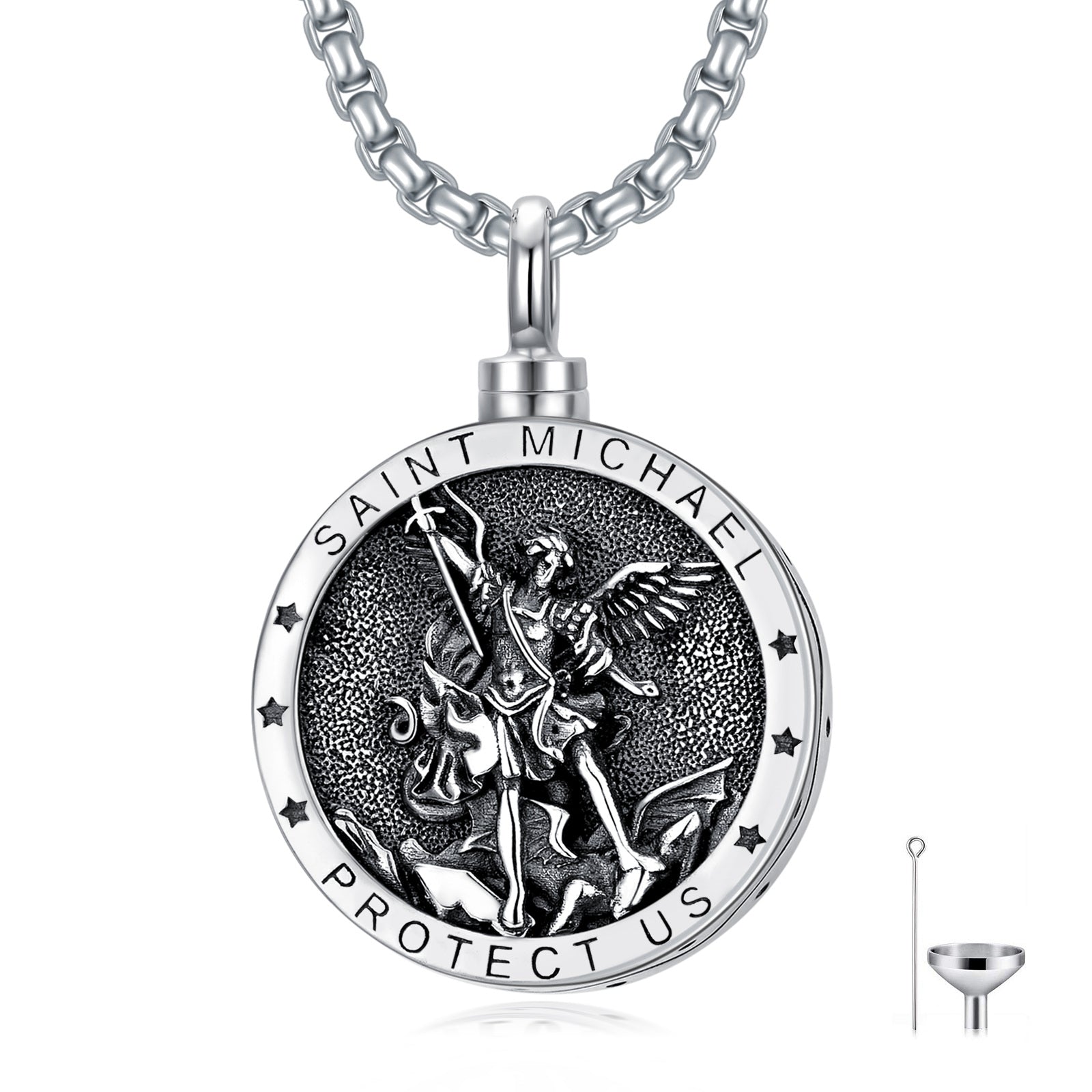 Sterling Silver Saint Michael Urn Necklace For Ashes