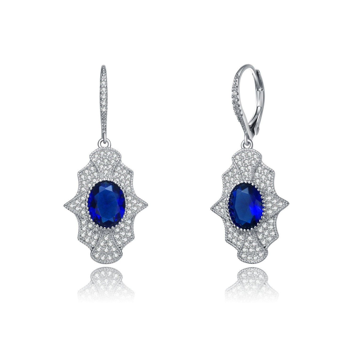 Sterling Silver Sapphire Cubic Zirconia Embelish Leverback Earrings