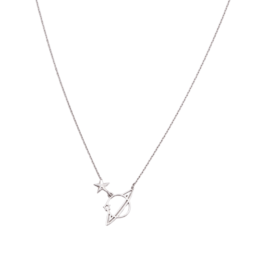 Sterling Silver Saturn Necklace - Silver
