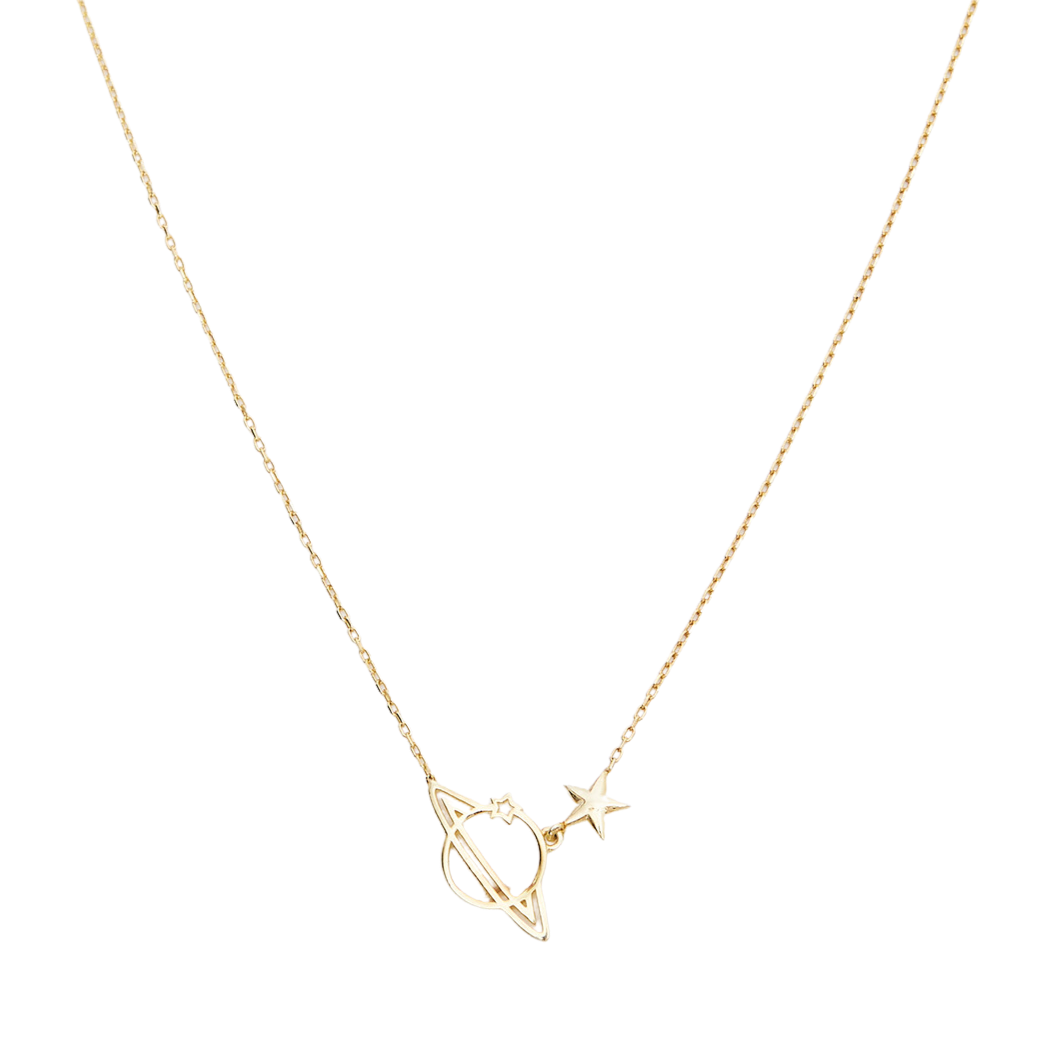 Sterling Silver Saturn Necklace Gold