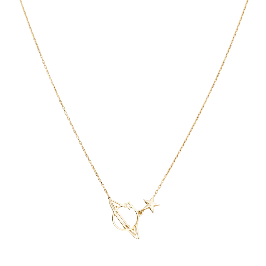 Sterling Silver Saturn Necklace - Gold