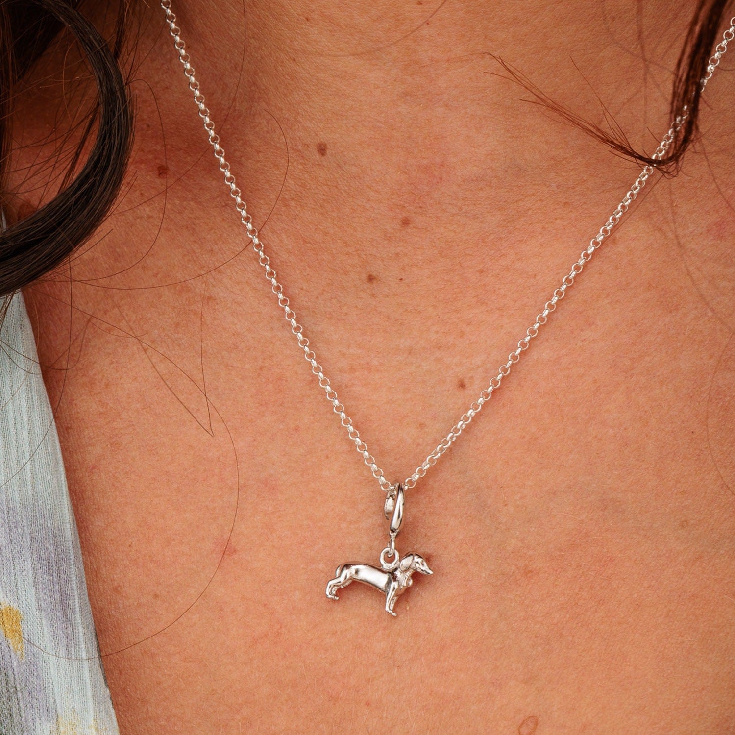 Sterling Silver Sausage Dog Charm Necklace