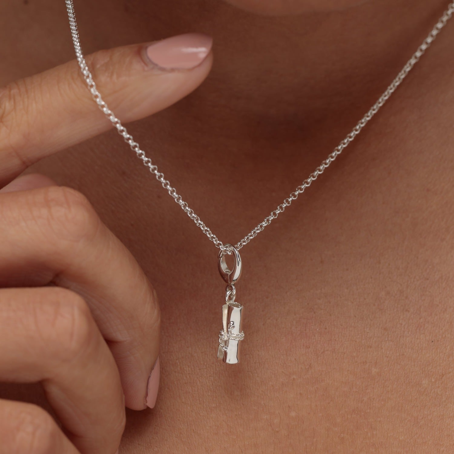 Sterling Silver Scroll Graduation Charm Necklace
