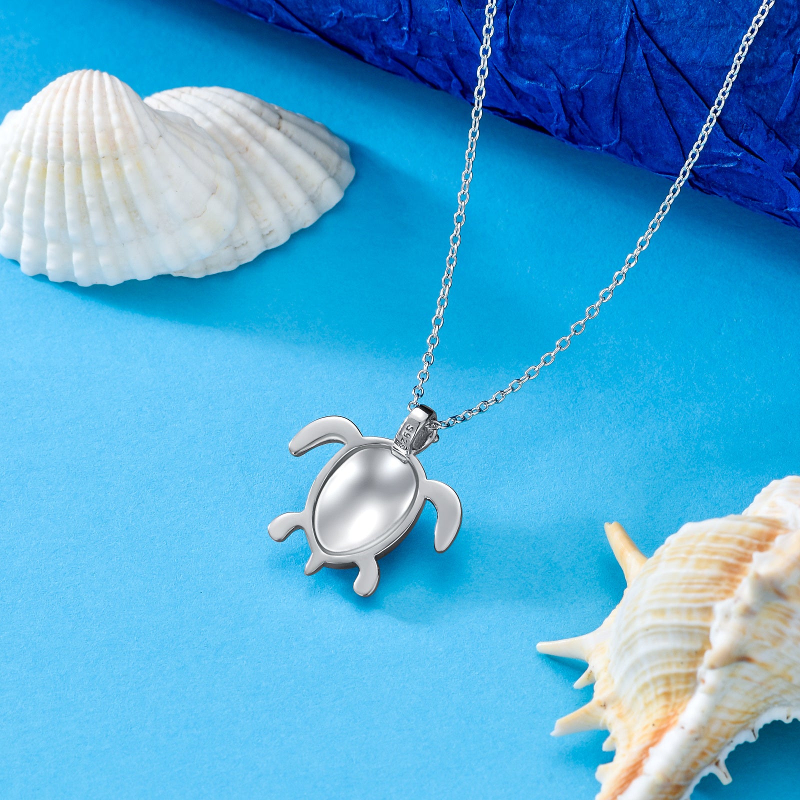Sterling Silver Sea Turtle & Coconut Tree Pendant Necklace