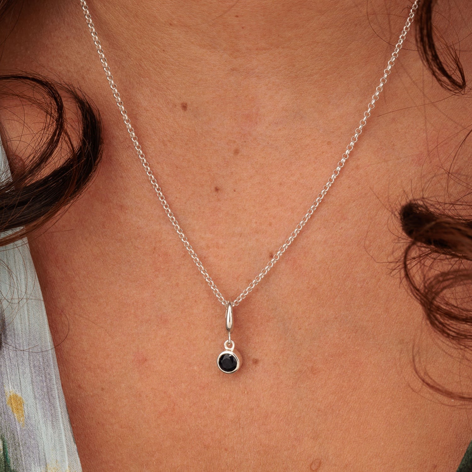 Sterling Silver September Birthstone Charm Necklace - Sapphire