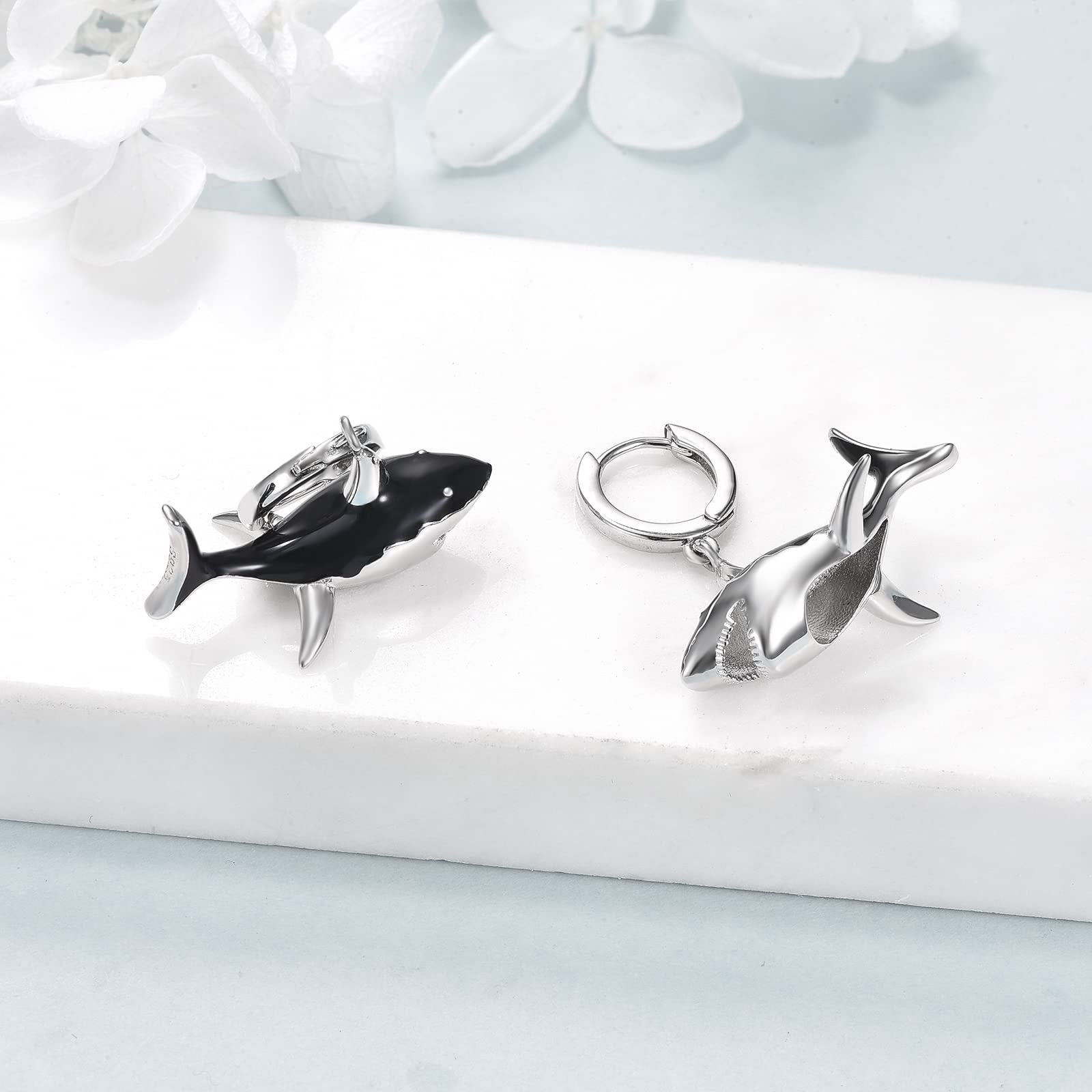 Sterling Silver Shark Drop Earrings