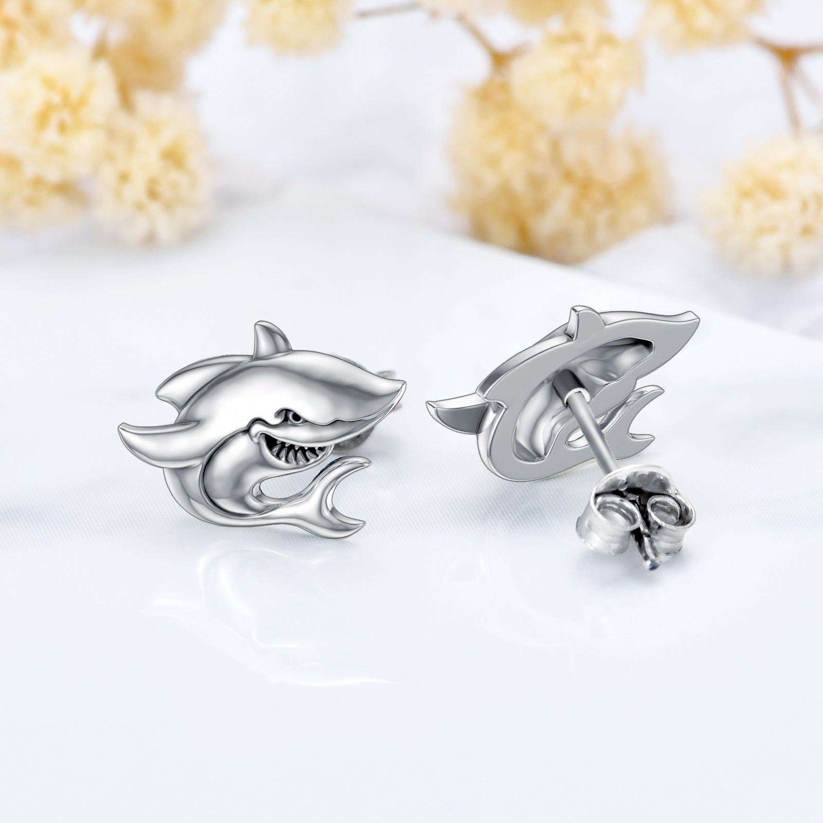 Sterling Silver Shark Stud Earrings