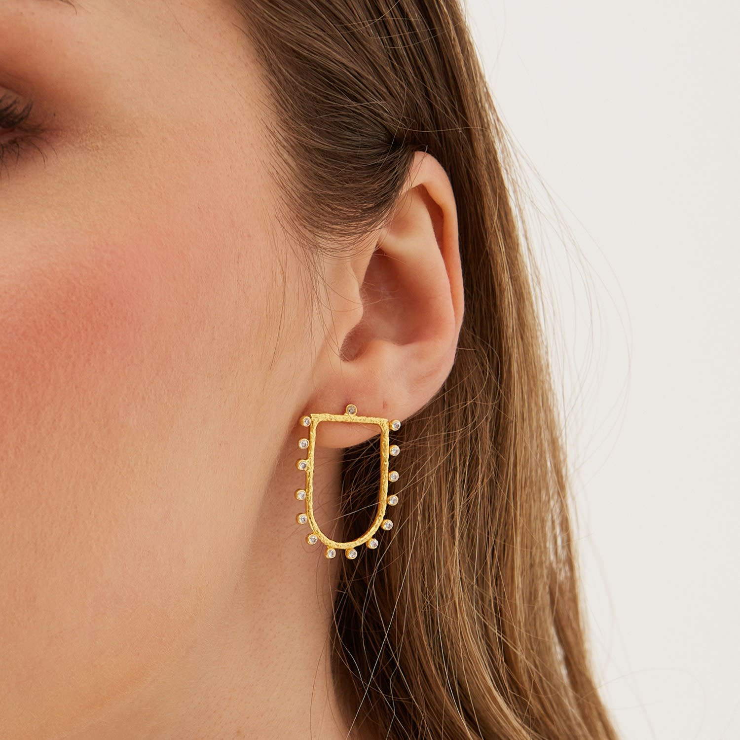 Sterling Silver Shield Crown Natural Textured Earrings - Gold