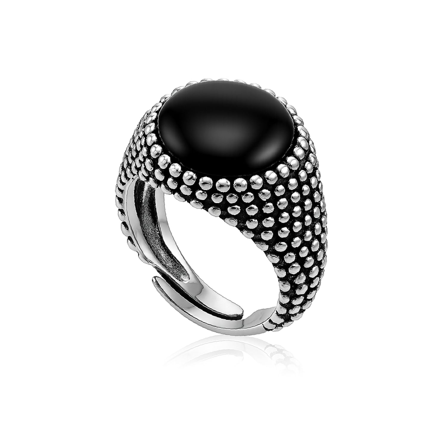 Sterling Silver Shield Ring With Luminous Black Onyx