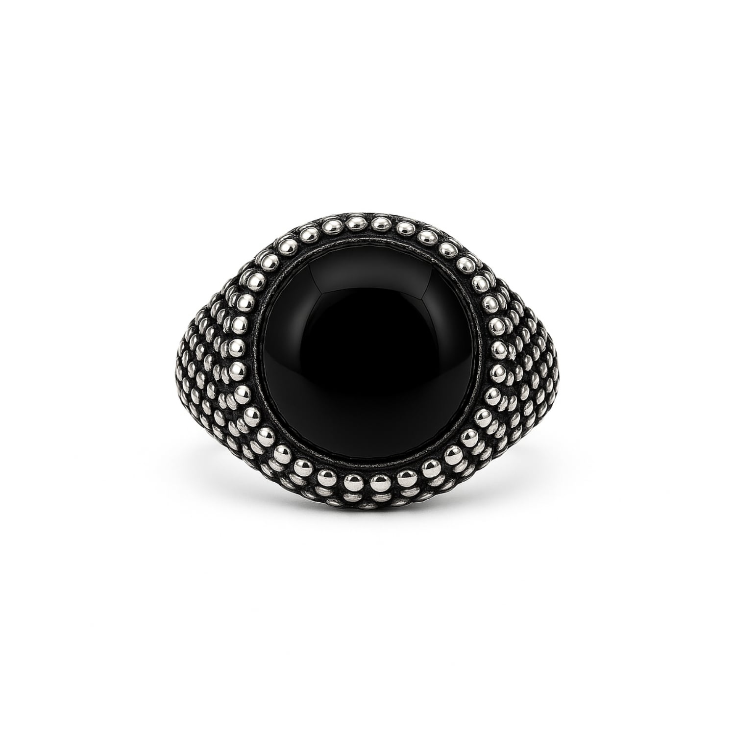 Sterling Silver Shield Ring With Luminous Black Onyx