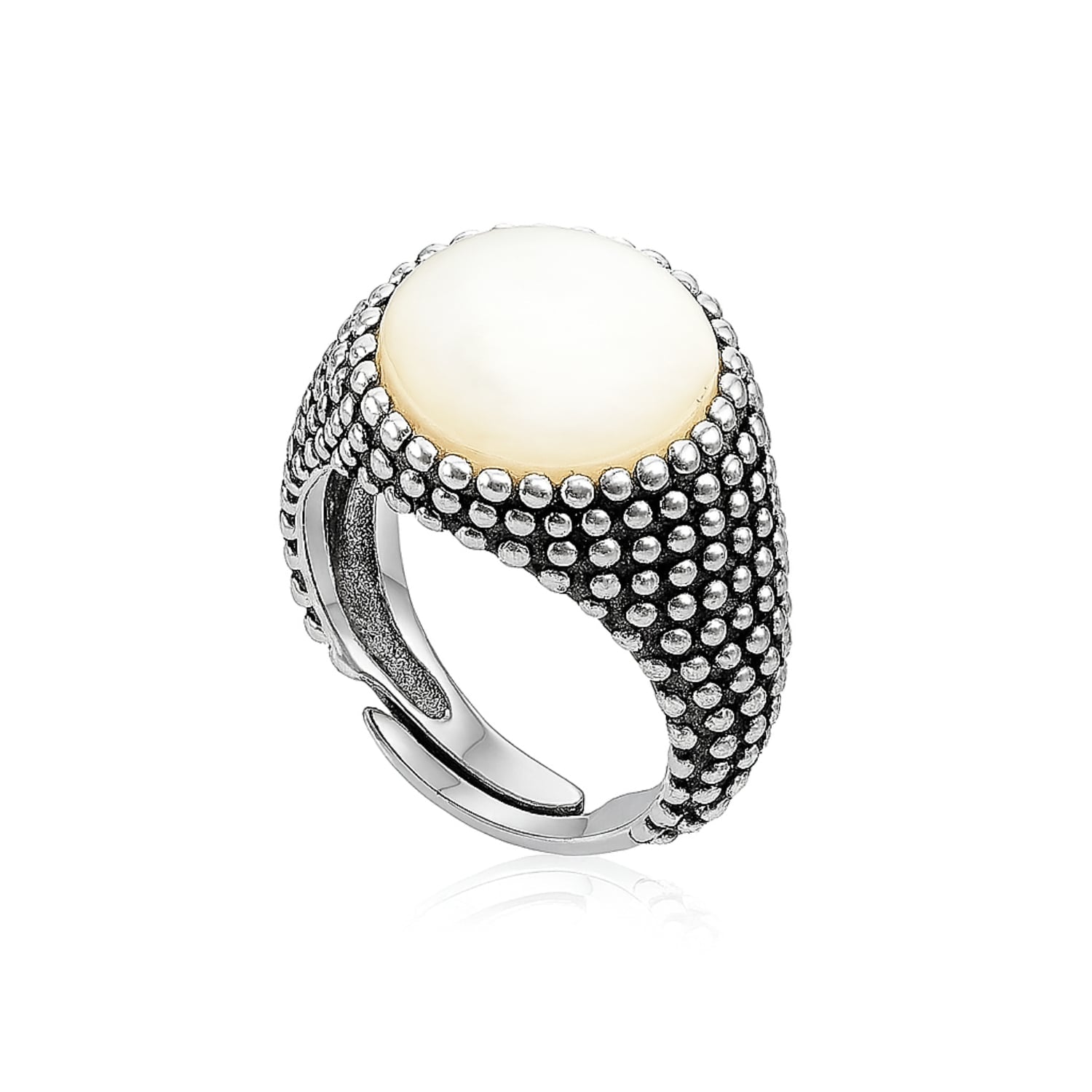 Sterling Silver Shield Ring With Luminous Mother Of Pearl