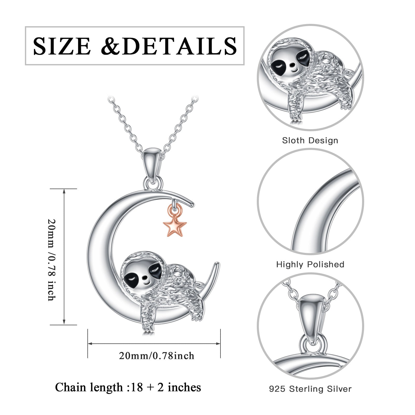 Sterling Silver Sloth Pendant Necklace
