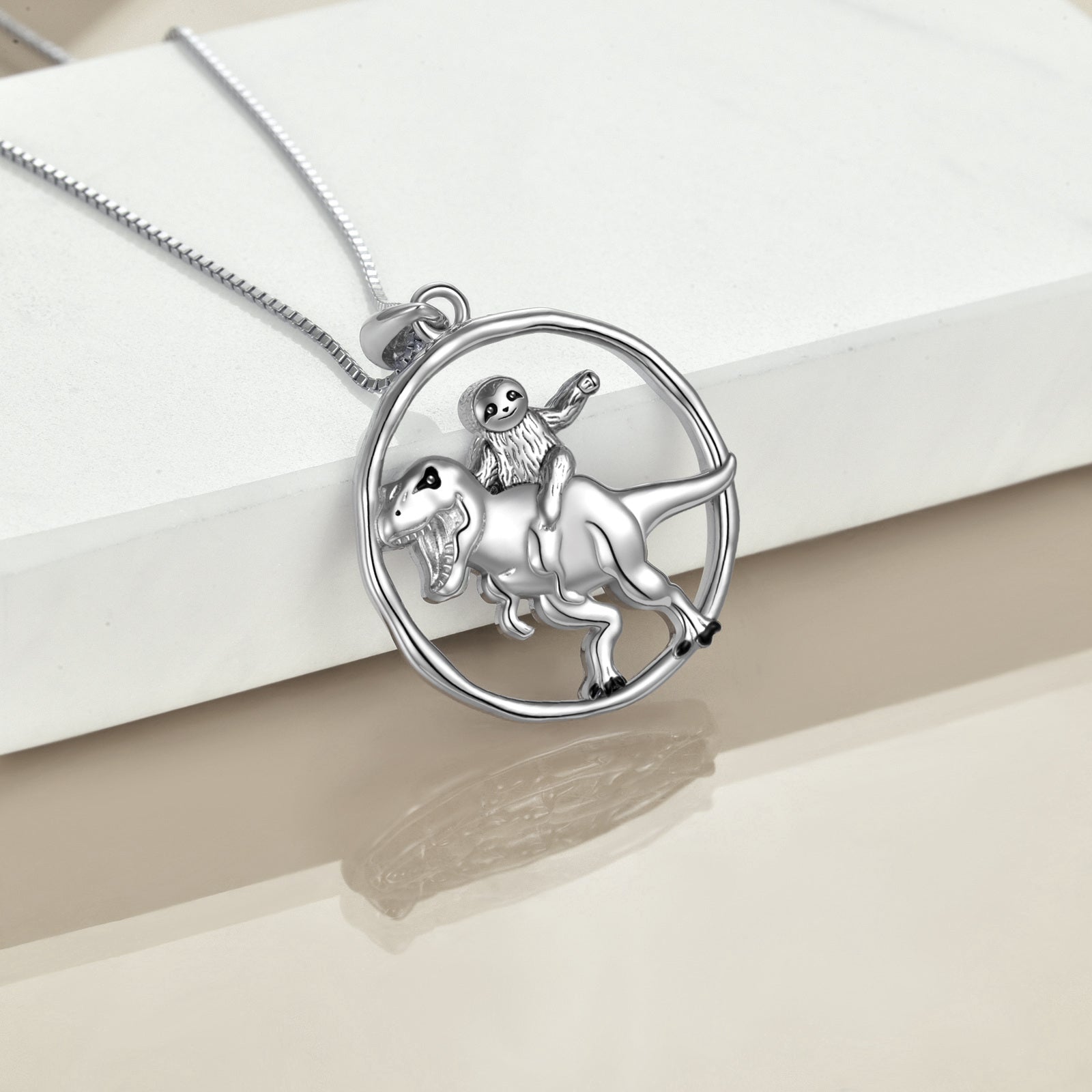 Sterling Silver Dinosaur Sloth Pendant Necklace for Women Men