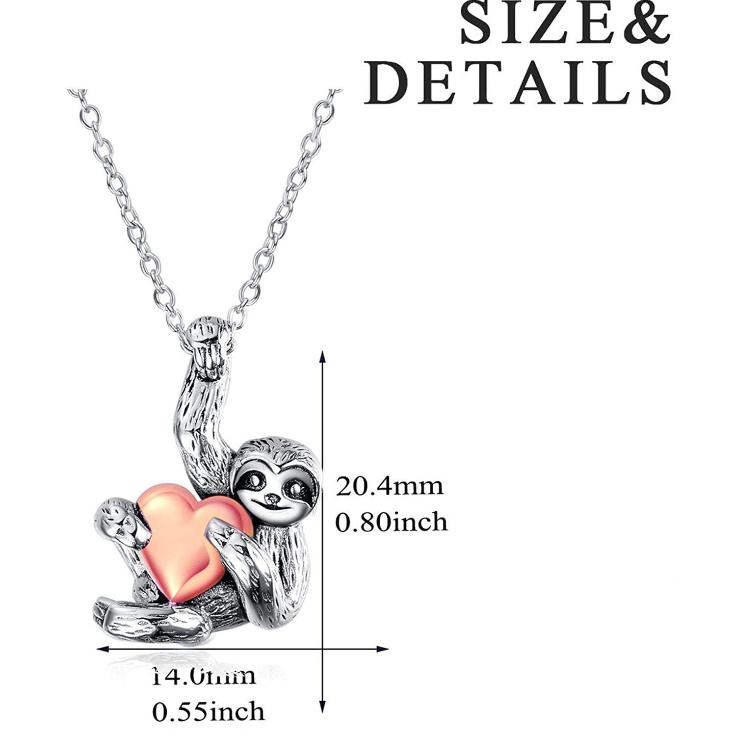 Sterling Silver Sloth & Rose Gold Heart Pendant Necklace