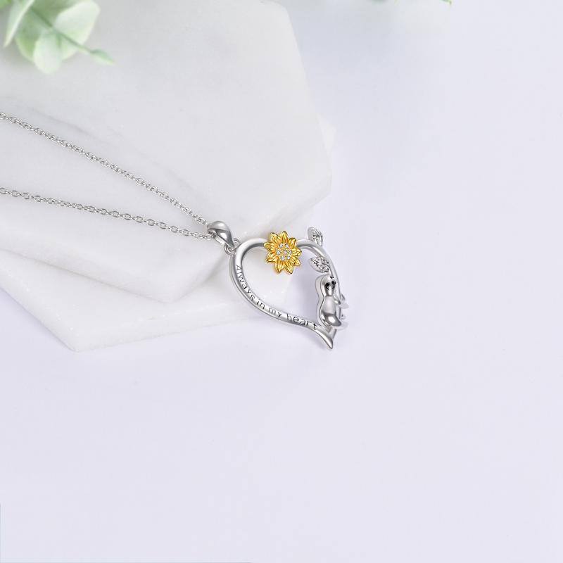 Sterling Silver Sloth & Sunflower Pendant Necklace with Engraved Word