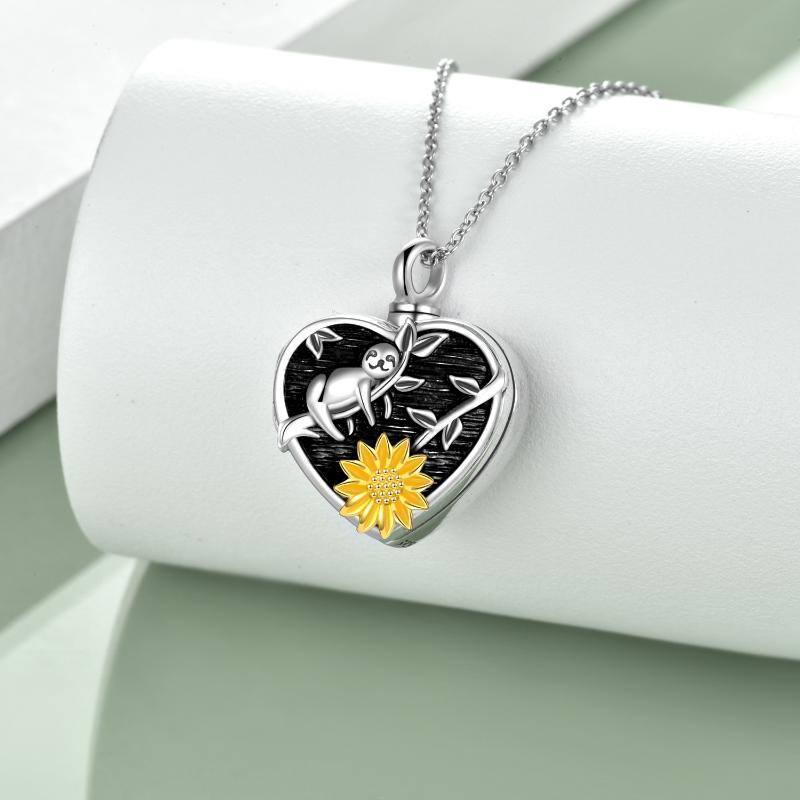 Sterling Silver Sloth & Sunflower Urn Necklace for Ashes