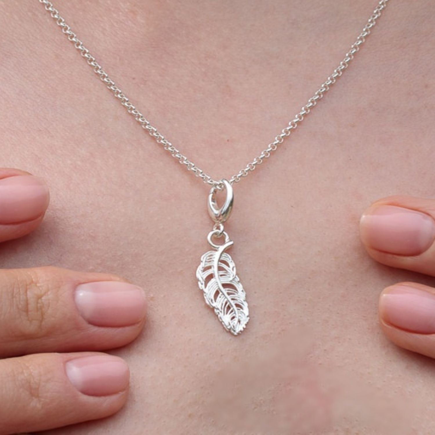 Sterling Silver Small Feather Charm Necklace