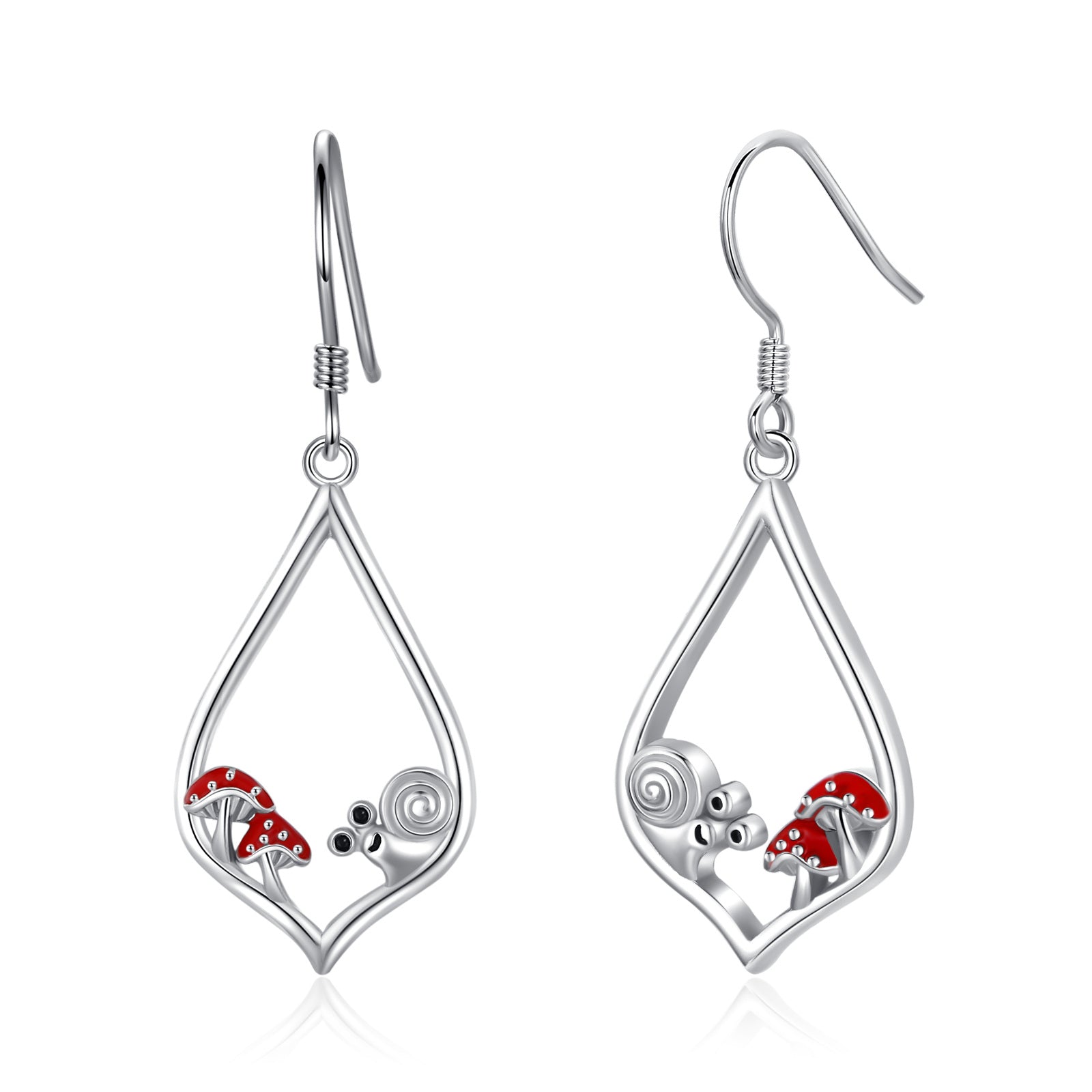 Sterling Silver Snail & Mushroom & Drop Shape Drop Earrings