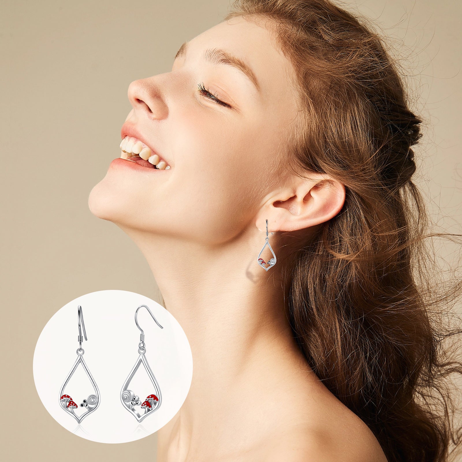 Sterling Silver Snail & Mushroom & Drop Shape Drop Earrings