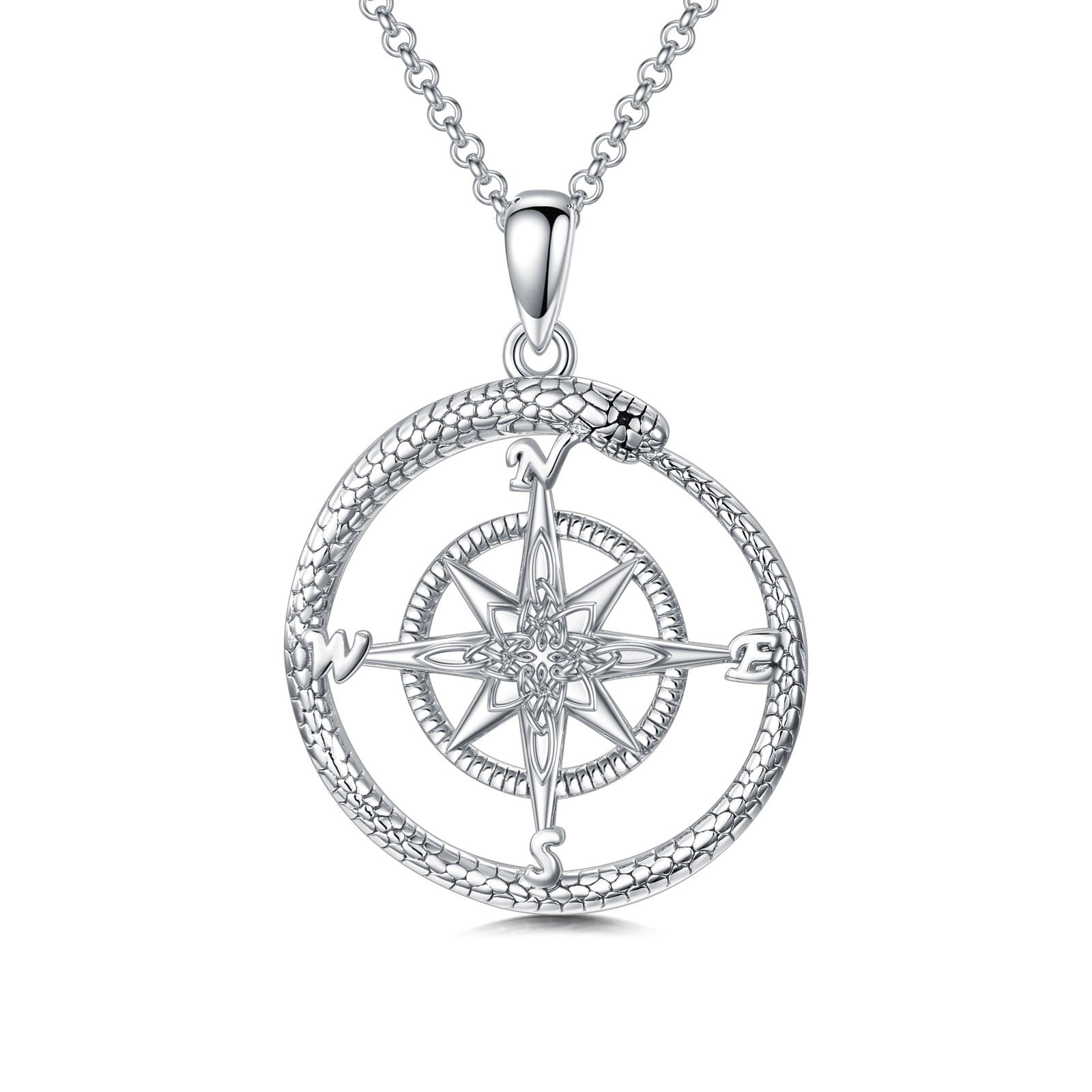 Sterling Silver Snake Circle Pendant Necklace