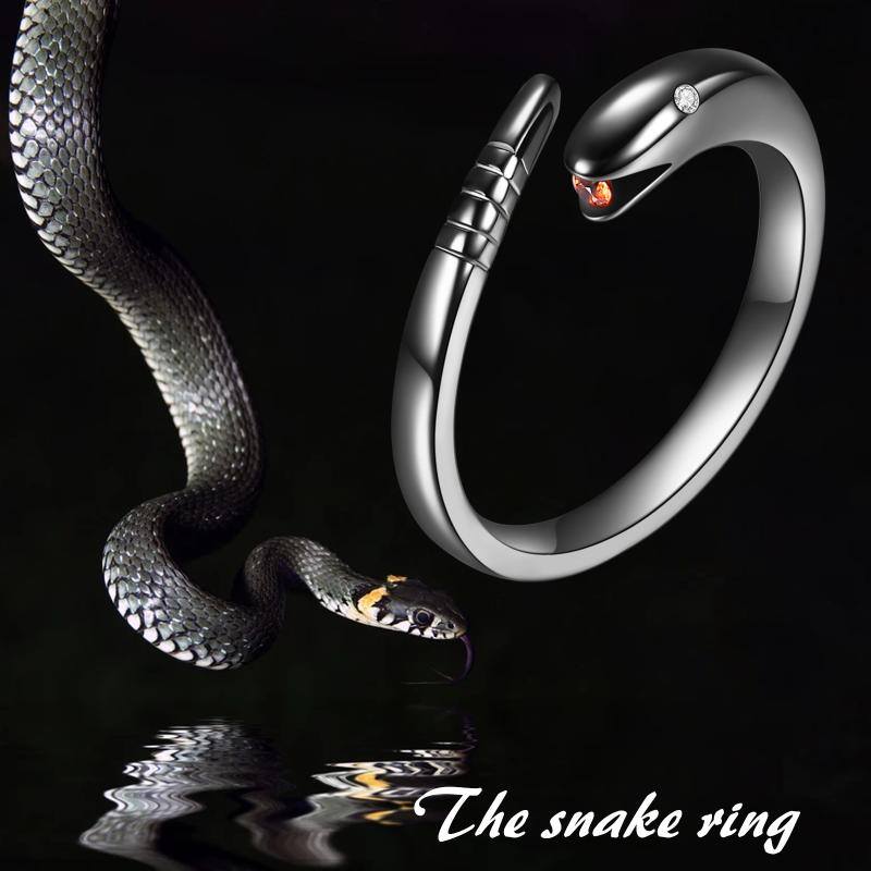 Sterling Silver with Black Rhodium Zircon Snake Open Ring