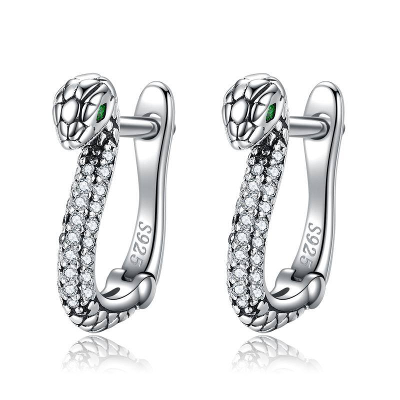 Sterling Silver Cubic Zirconia Snake Lever-back Earrings