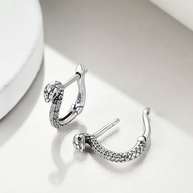Sterling Silver Cubic Zirconia Snake Lever-back Earrings