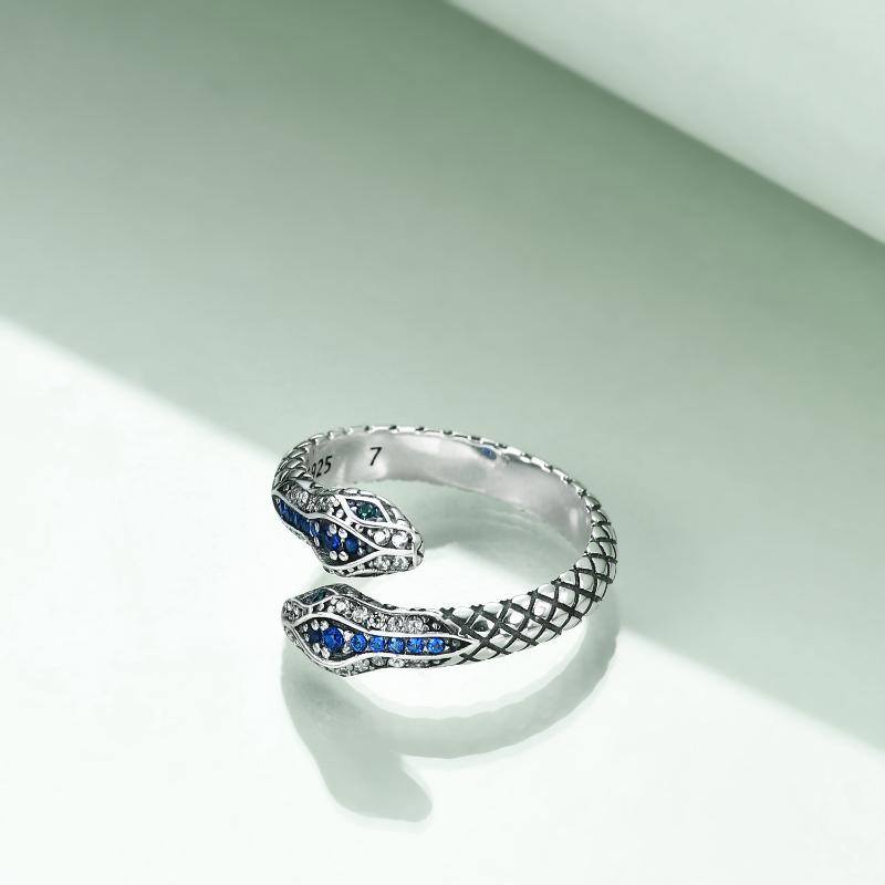 Sterling Silver Cubic Zirconia Snake Open Ring