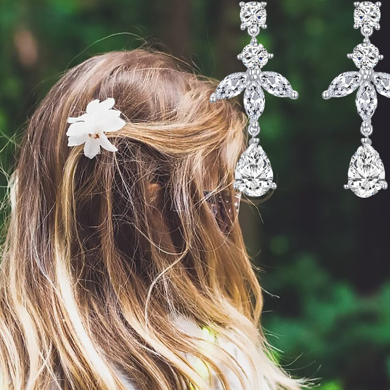 Sterling Silver Cubic Zirconia Snowflake Drop Earrings