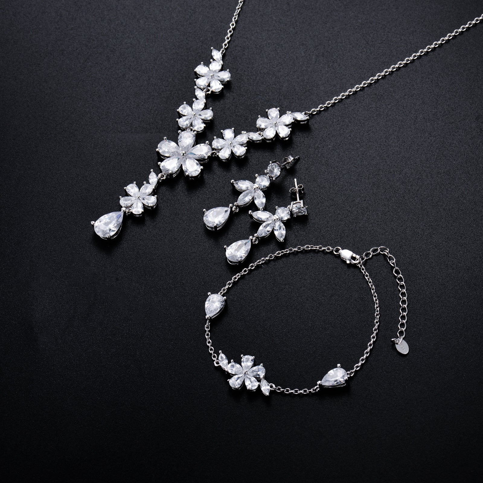 Sterling Silver Cubic Zirconia Snowflake Charm Bracelet
