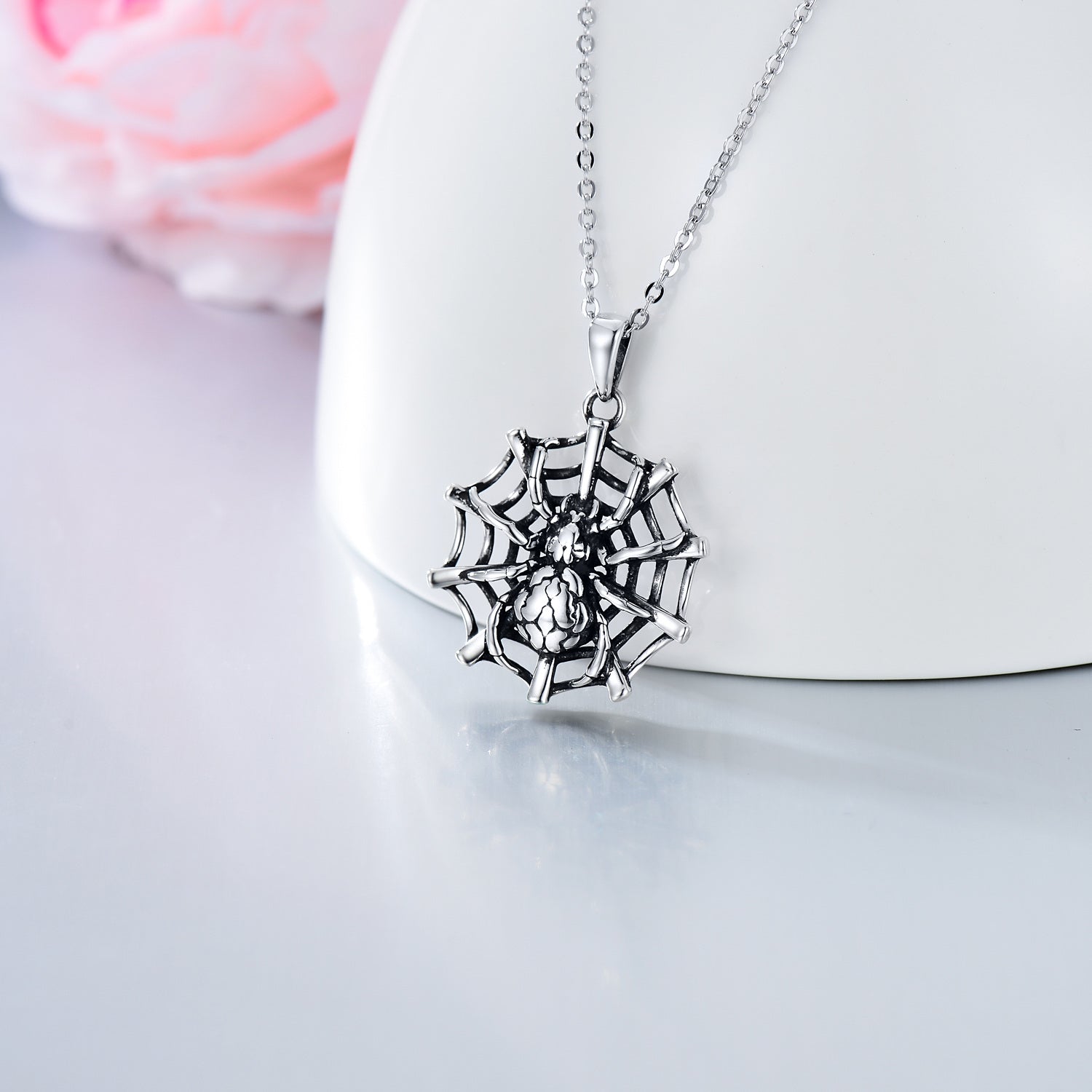 Sterling Silver Spider Pendant Necklace