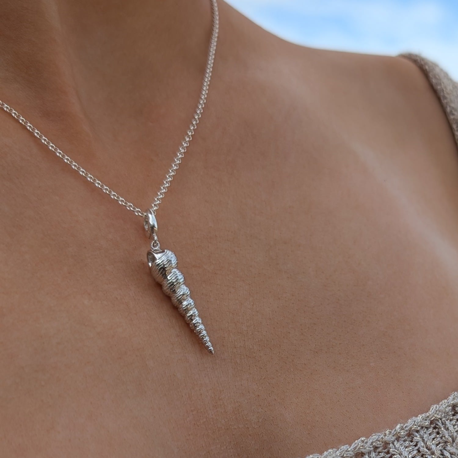 Sterling Silver Spire Shell Charm Necklace
