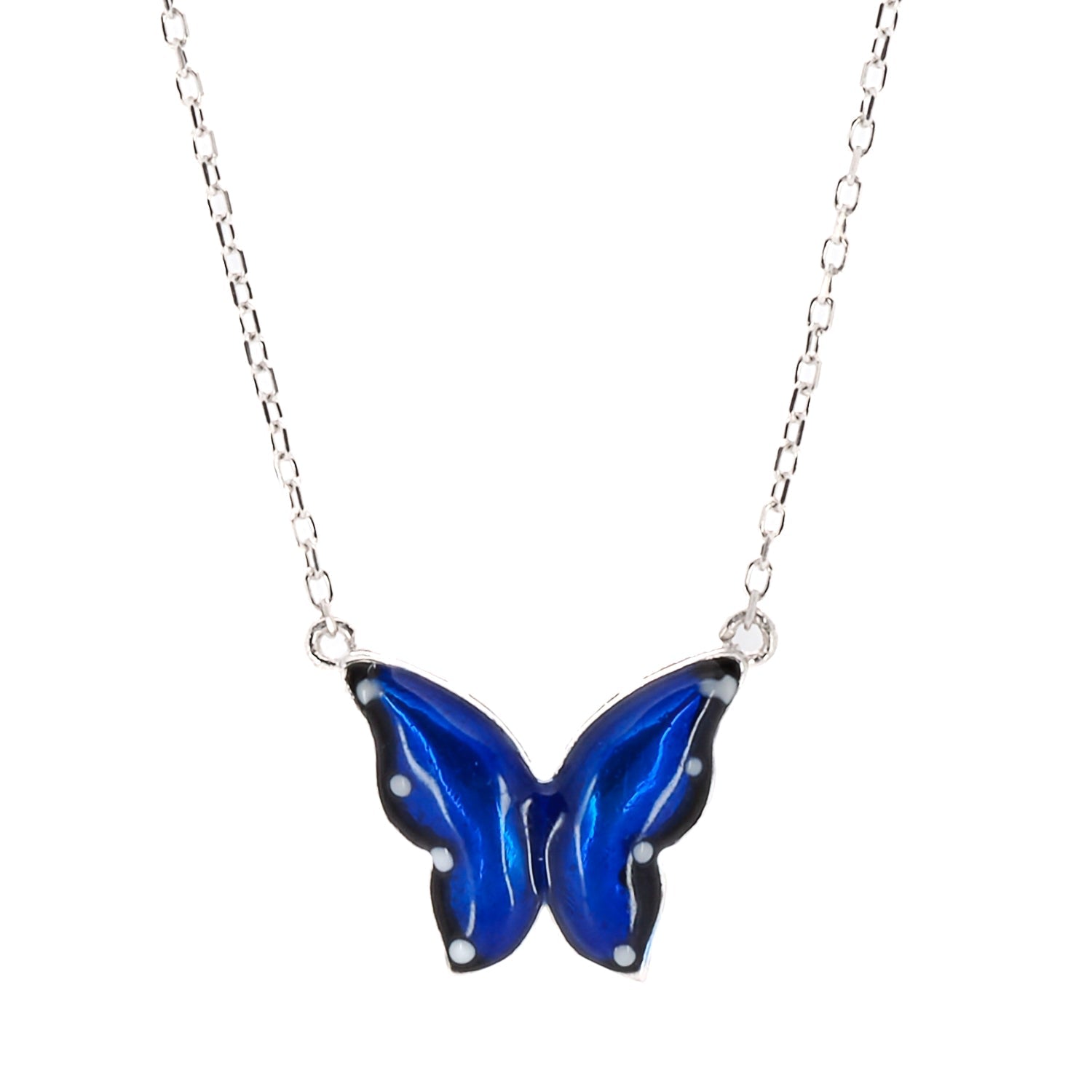 Spiritual Butterfly Blue Enamel Sterling Silver Necklace - Blue