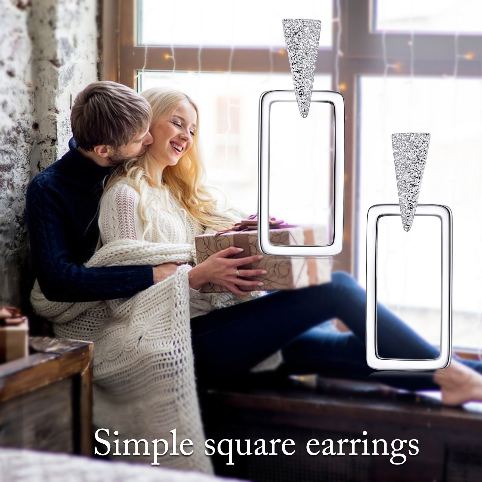Sterling Silver Square Drop Earrings