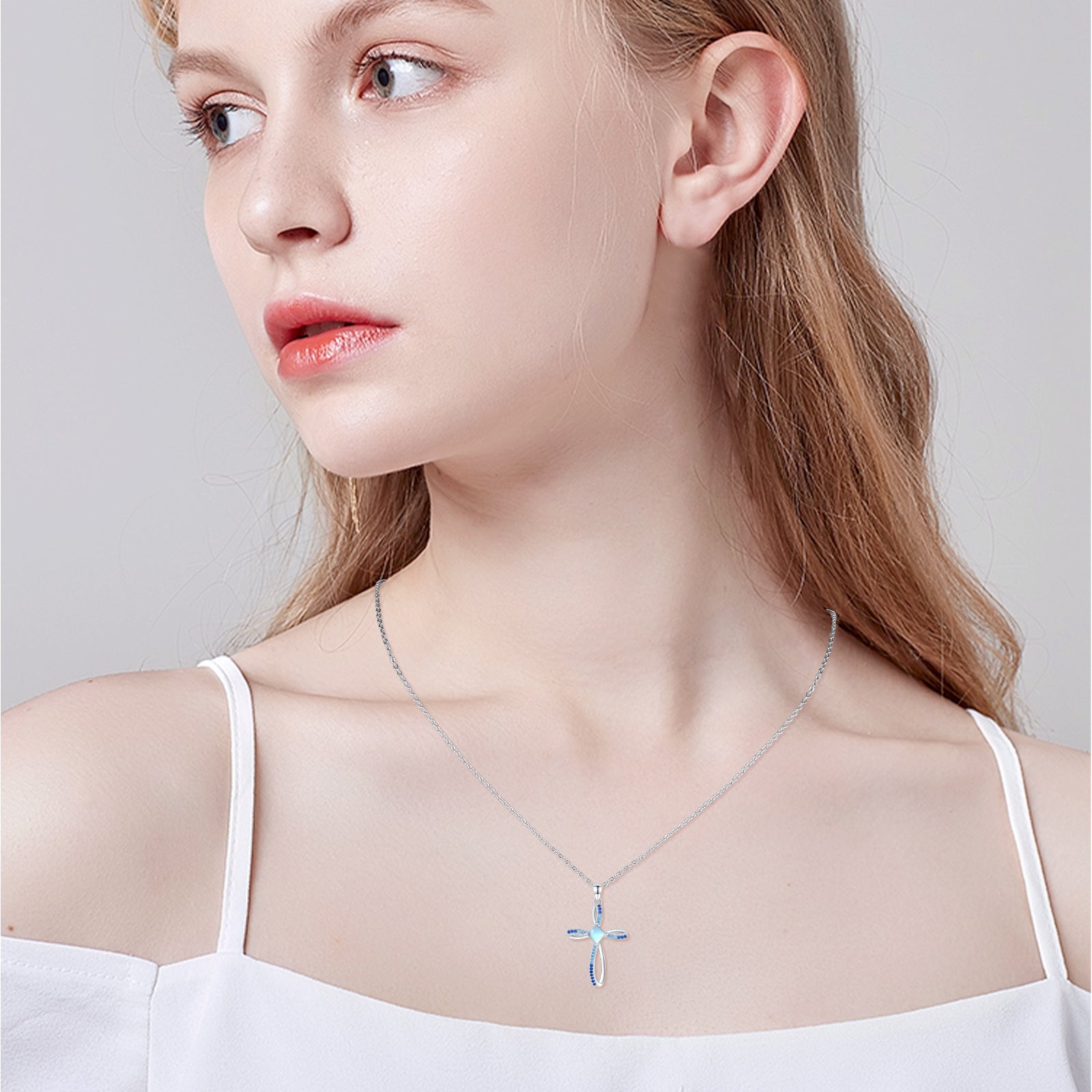 Sterling Silver Square Moonstone Cross & Celtic Knot Pendant Necklace
