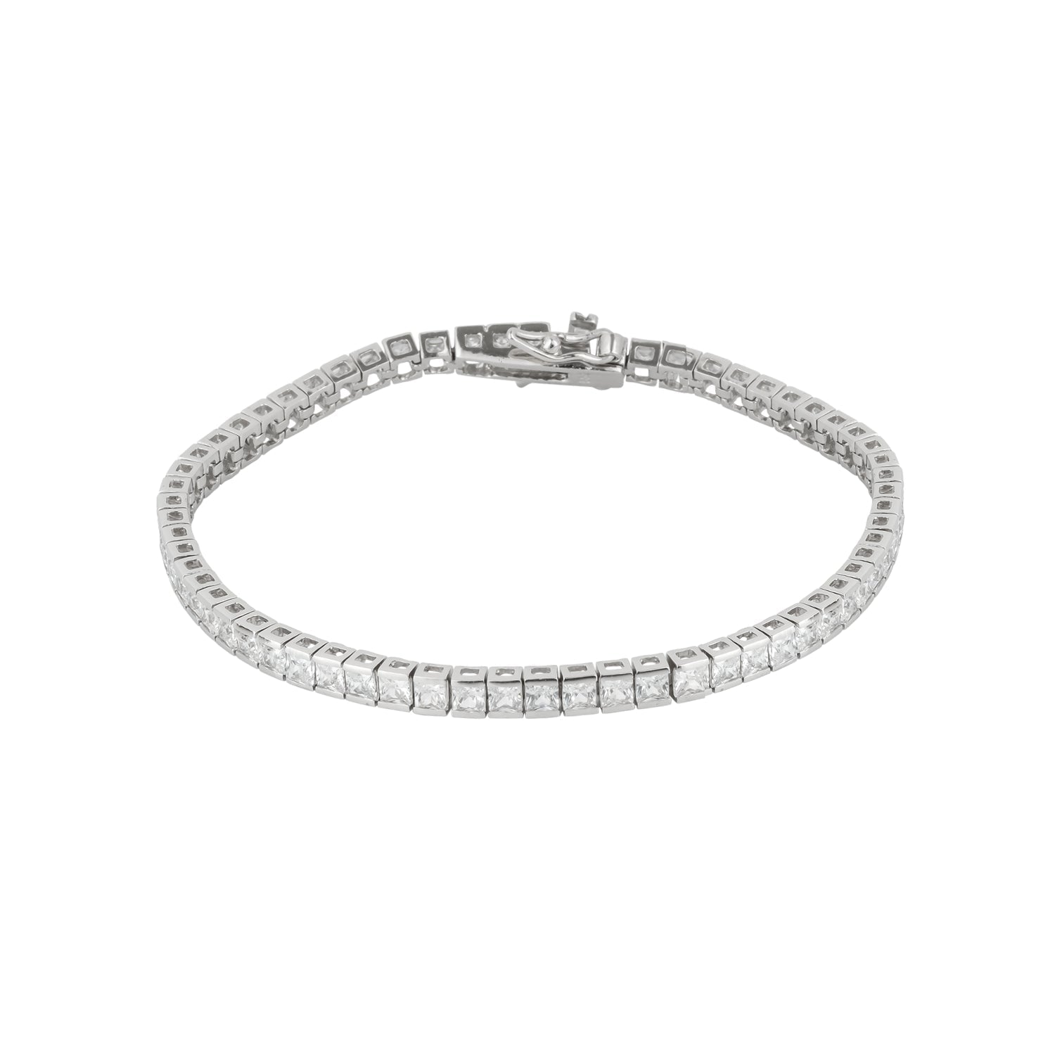 Sterling Silver Square Rectangular Tennis Bracelet